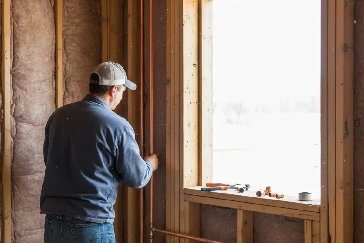 Licensed plumber running new copper supply lines in a New Woodstock home